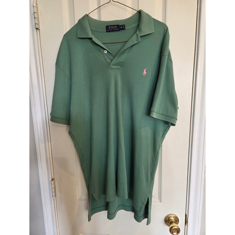 Polo Ralph Lauren Mens Sage Green Pink Pony Logo Cotton Pique Polo Shirt Size M